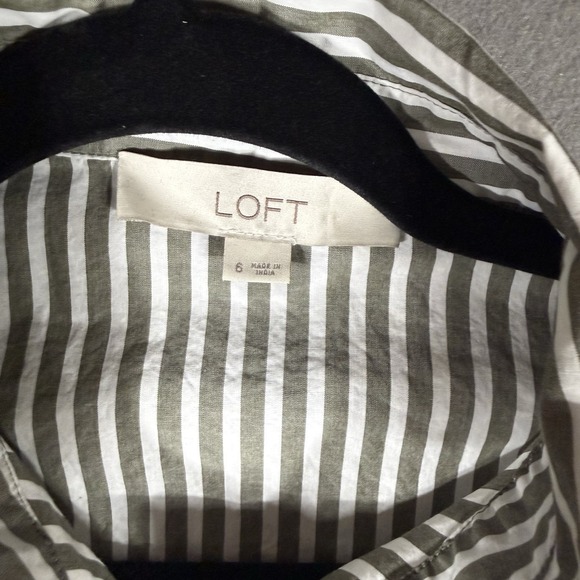 LOFT Striped Poplin Shirtdress Size 6 Tie Waist Mini Cotton - Picture 8 of 14